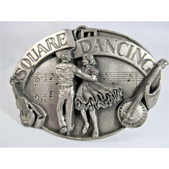 Siskiyou Buckle Co vintage 1985 Pewter Square Dancing Belt Buckle made in USA - Picture 1 of 11